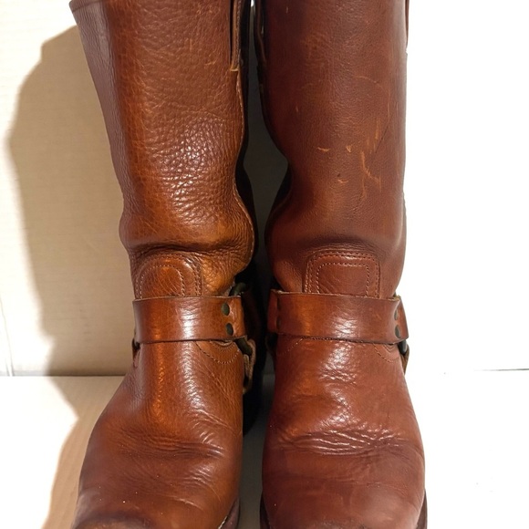 Frye Brown distressed Leather Western motorcycle ankle boots square toes soles - Picture 3 of 10